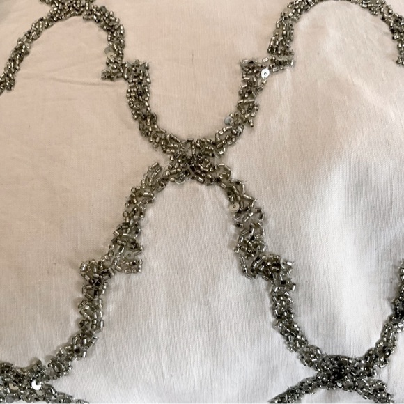 18X18” Price reduced Pottery Barn Natural white and silver beaded pillow - Picture 6 of 9